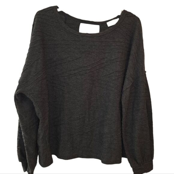 Gilli Tops - Gilli Textured Gray Sweater Blouse with Unique Back Cutout Design